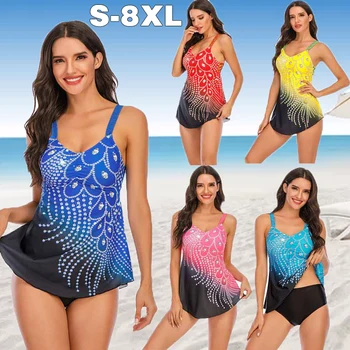 

Plus Size S-8XL Tankini Swimwear Women 2020 Sexy Crystal Print Monokini Bikini Set Beachwear Swimming Bathing Suit 2 Piece Set