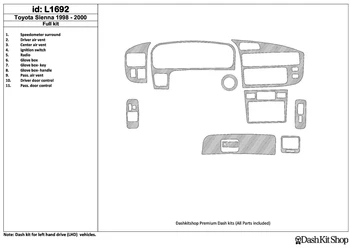 

Interior lining for Toyota Sienna 1998-2000. Set L1692.