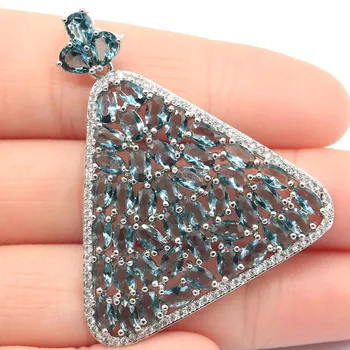 

45x34mm New Statement Trangle Created London Blue Topaz for Women Silver Pendant Fine Cut Dazzling Bridal Jewelry