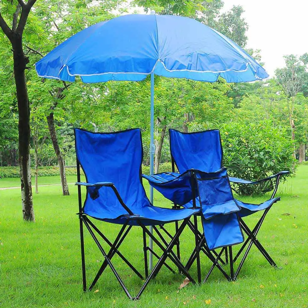 

Beach Chair Set Double Camping Chair with Umbrella Outdoor Furniture US Free Shipping