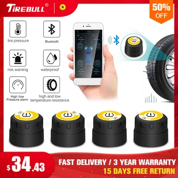 

Tirebull Bluetooth Connection Car Tire Pressure Monitor 4pcs External Sensor Wireless High/Low tire pressure alarm For Car Moto