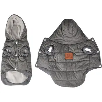 

Feather jacket Louis-Hooded double polyester fleece-35 cm-Gray-For dogs