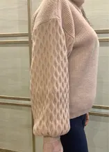 Knitted Pullover Sweater Lantern-Sleeve Turtleneck Simplee Casual Winter Autumn Solid