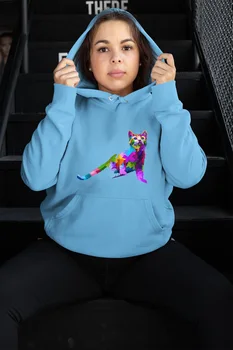 

Angemiel Wear Bouncing Sweet Colorful Cat Blue Women 'S Hooded Sweatshirt