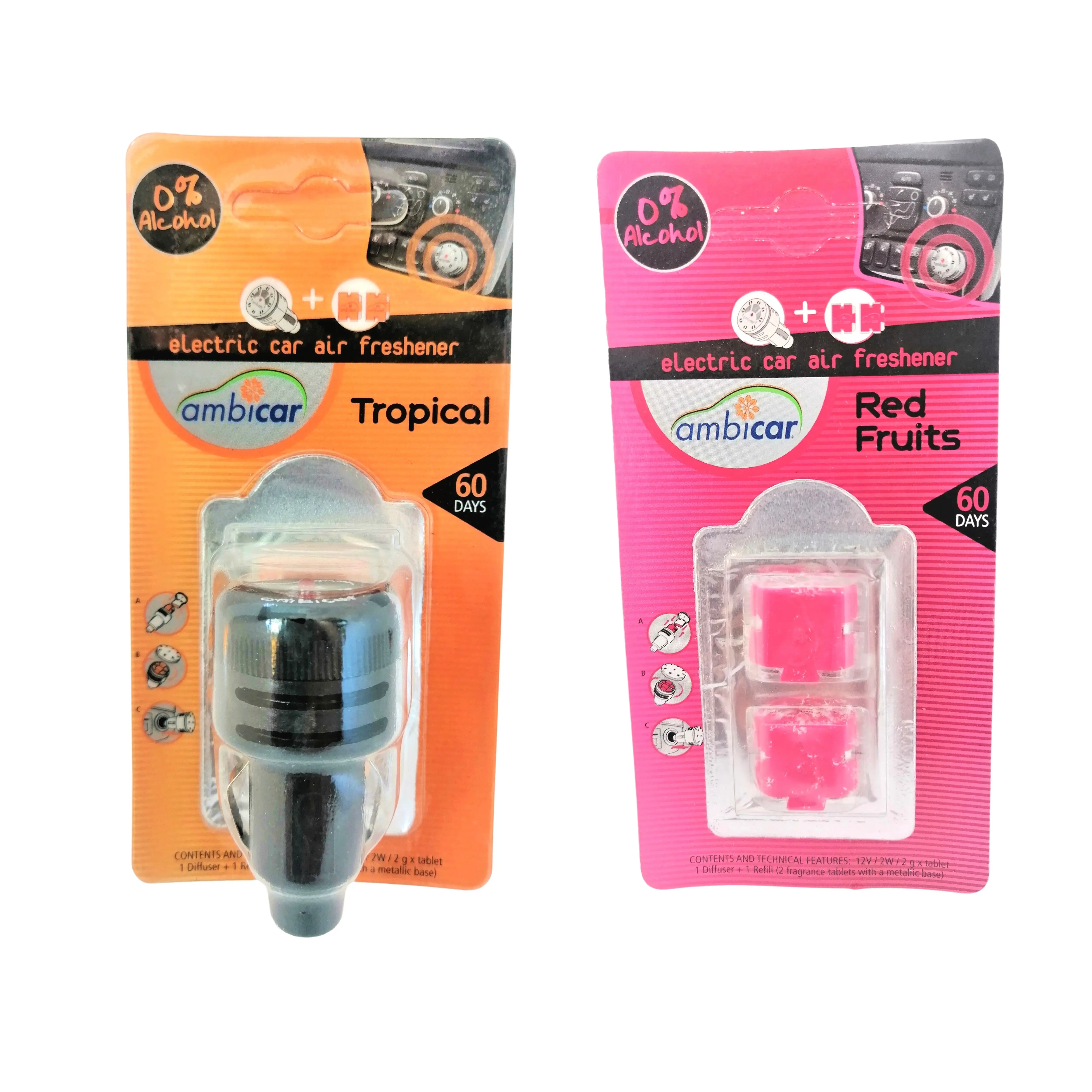 Ambicar Car Electric Air Deodorante Pack Diffusore + Ricariche Per Profumo Tropicale E Frutti Rossi Con Aroma Di Fragola E Profumo Di Frutta Ftalati O