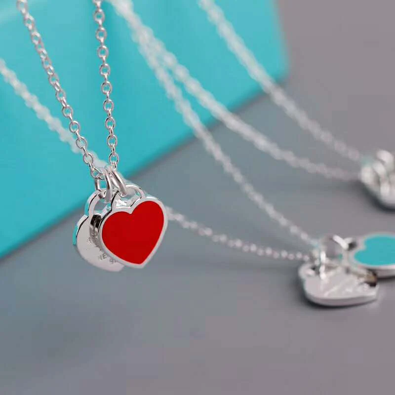 Vintage fashion statement necklaces for women 2019 New logo Jewelry sterling silver green heart Charms Pendants Necklace Silver (2)
