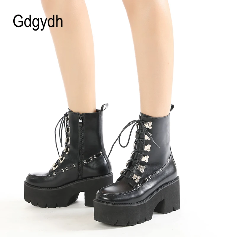 Gdgydh Womens Emo Boots Gothic Platform Chunky Heels Black Punk Style