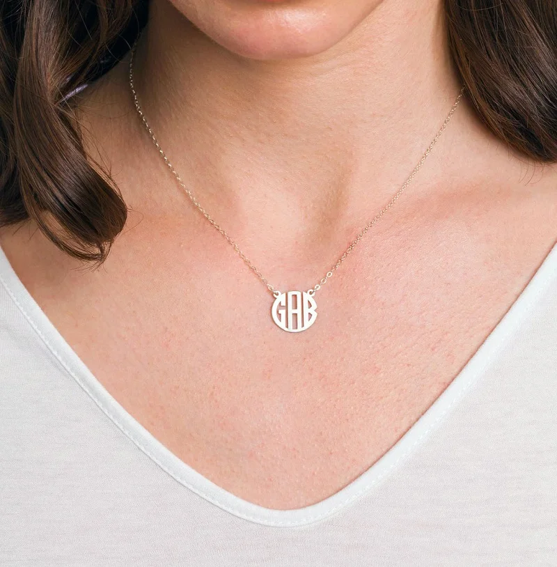 Custom Block Monogram Necklace for Kids Girls Boys 3 Initials Round Pendant Jewelry 925-Silver and Stainless Steel 7 9mm price display cube adjustable price tag for jewelry price display counter stand number letter dollar euro price block kit