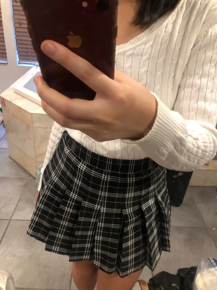 Egirl Harajuku Soft girl Plaid Pleated Mini Skirt photo review