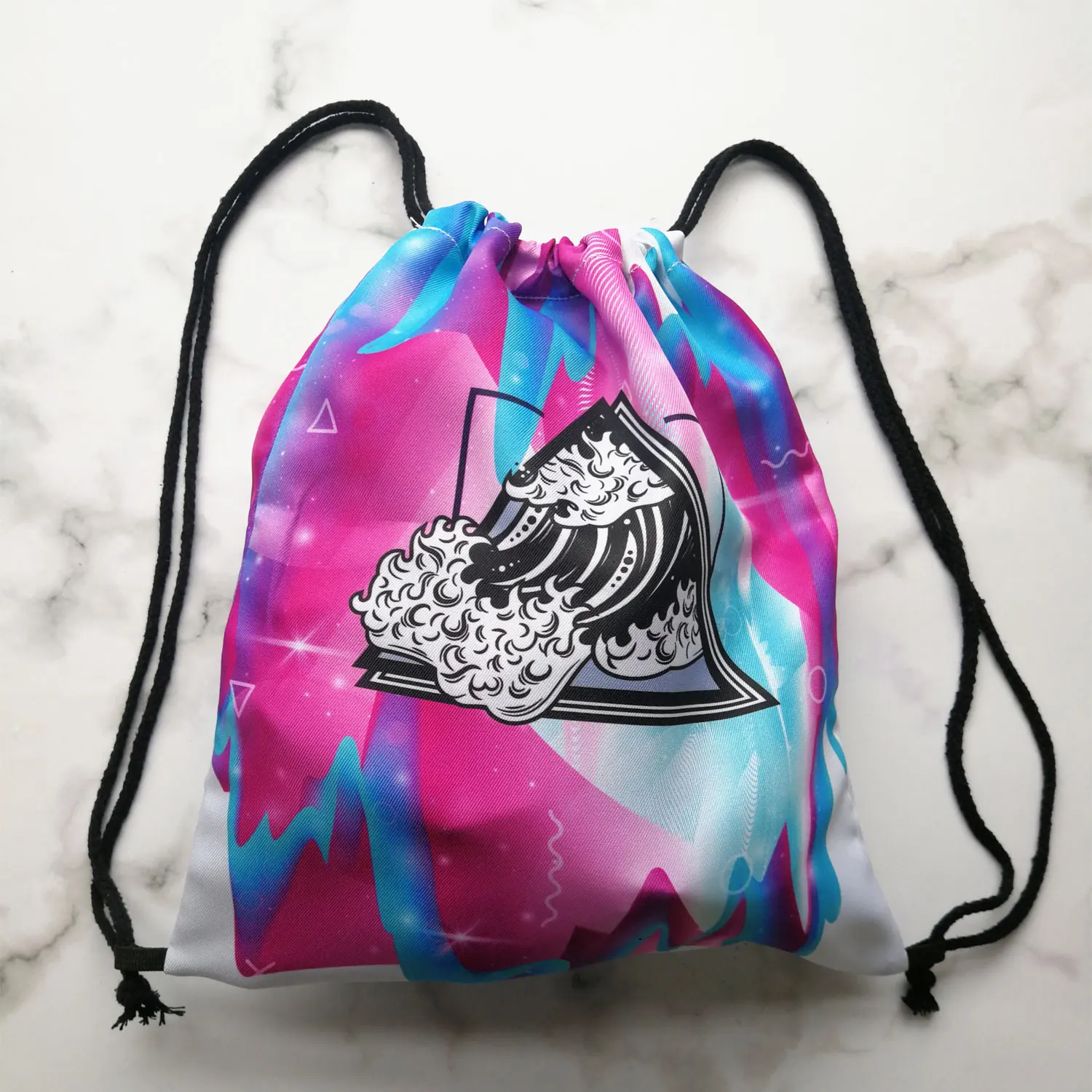 School Bag Drawstring Bags Black Cat Print Teenager Boys Girls Bookbag Casual Storage Bag Backpack Shoe Bag to School