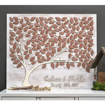 

Custom Two Love birds Wedding Guest Book Alternatives Brown Leaves Wedding Decor Unique Guestbook Wood Tree of Life Wedding Gift