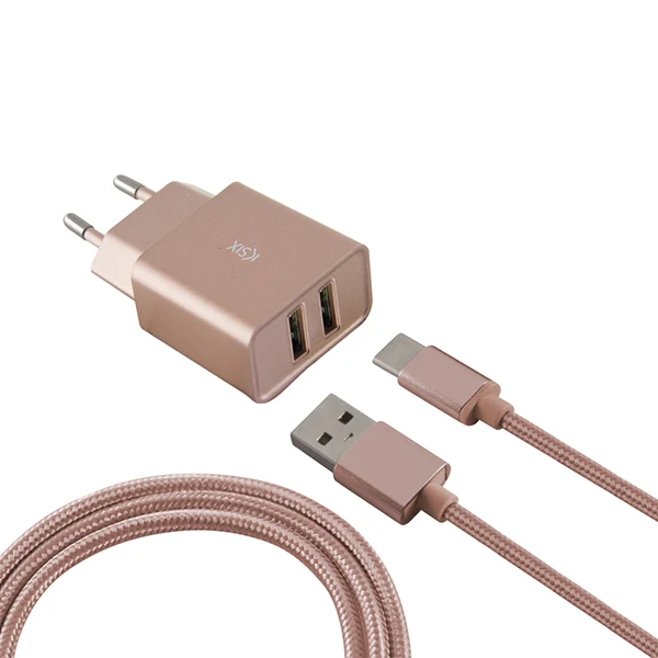 Настенное зарядное устройство+ USB Micro кабель металлик