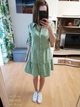 Shirt Dress Collar Half-Sleeve Turn-Down Autumn Winter Casual Women Ladies Straight Solid