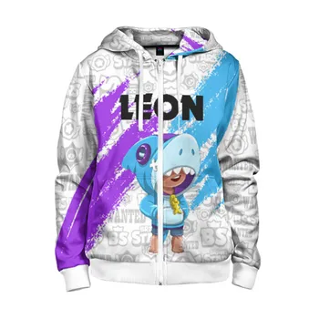 

Children's sweatshirt 3D with zipper Brawl Stars Leon shark