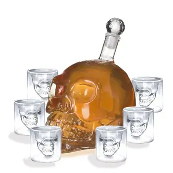 

Skull Head skull bottle with 6 cups glass modern design for liquor beer and wine-great gift idea