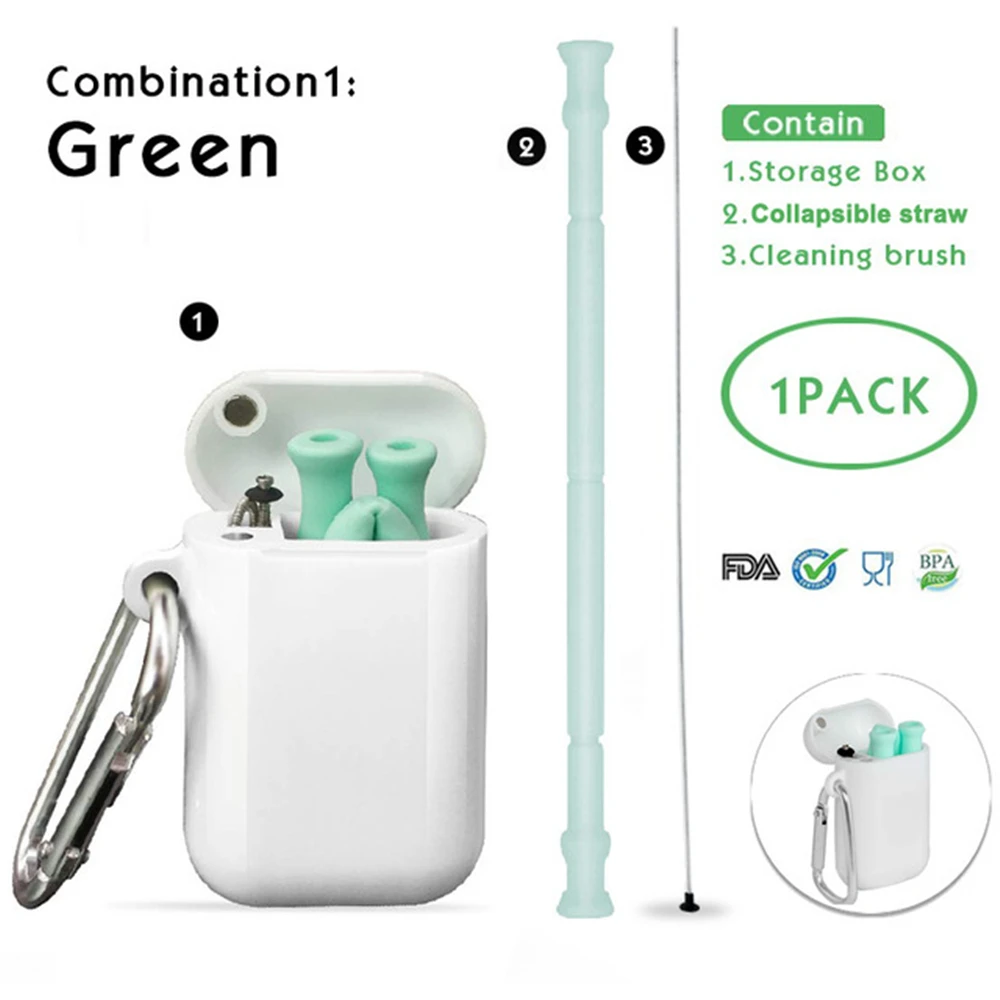 Green Аксессуары для бара, портативная складная многоразовая щетка для очистки, соломинки для питья, для офиса, путешествий, портативная соломинка для питья - Цвет: Green