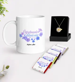 

Personalized Teachers Days Happy White Mug Chocolate and Is Daisy Necklace Gift Seti-3