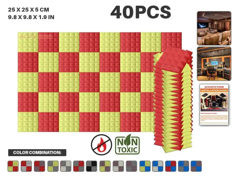 Red and Yellow Arrowzoom 25*25*5 см(9,8*9,8*1,9 дюйма) Пирамида Студия Акустическая Пена плитка панель 40 шт. в упаковке 11 цветовых комбинаций KK1034 - Цвет: Red and Yellow