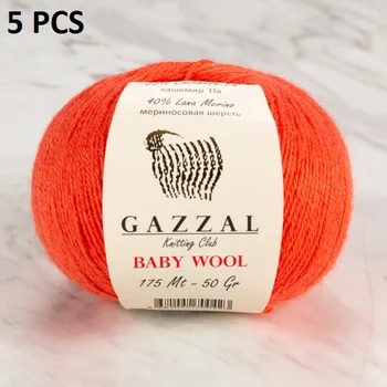 

5 PCS Gazzal Baby Wool 5X (50g-175m) Fine Baby Yarn 40% Lana Merino 20% Cashmere Type Polyamide