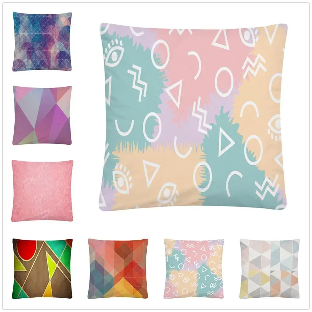 Geometric Minimalist Stitching Pattern Soft Short Plush Cushion Cover Pillow Case for Home Sofa Car Decor Pillowcase 45X45cm | Дом и сад
