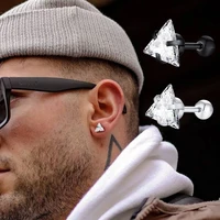 Stud Earrings Men,Triangle Pierced Crystal Zircon Stud Earrings,Stainless Steel Geometric Minimalist Studs for Man Jewelry 1