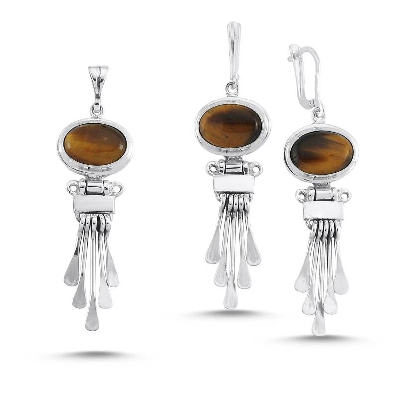 

Silver 925 Sterling Tiger Eye Stone Hand Job Set