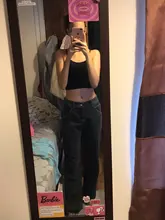 Women Jeans Cargo-Pants Wide-Leg Gray Loose Blue Girl Baggy High-Waist Straight Casual