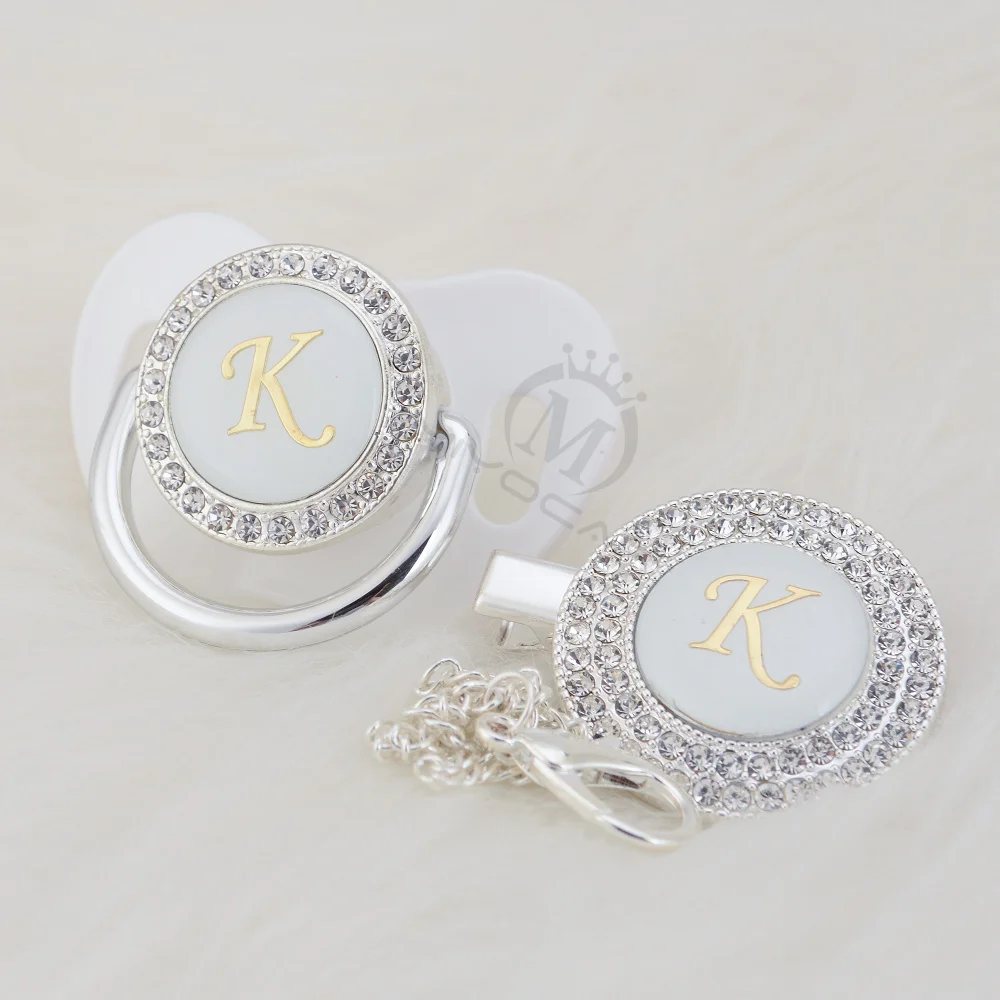 MIYOCAR серебряные инициалы буквенные K прекрасный bling соска и пустышка Клип Набор уникальный BPA бесплатно пустышка bling baby shower подарок LK-1
