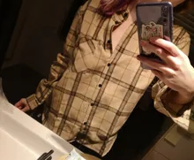 Plaid Shirts Outwear Spring Womens Blouses Checked-Tops Long-Sleeve Loose Female Autumn