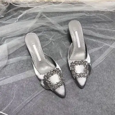 Spike Heels Slippers Women Mules Crystal Design Chaussures Femme Pointed Toe Summer Shoes Woman Slides Slip On Zapatos De Mujer - Цвет: As Show