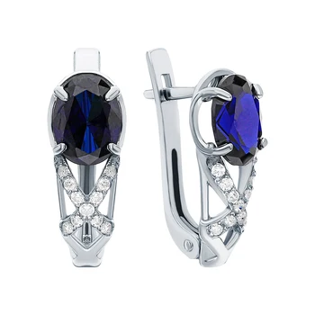 

Silver earrings with cubic zirconia and Sapphire synthetic sunlight sample 925
