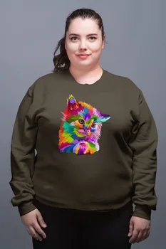 

Angemiel Wear Cute Colorful Cat Green Women Sweatshirts