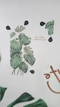 Wall-Sticker Flower Peony Palm-Leaves Art Vinyl Plant Tropical Beach Modern Pink Green