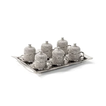 

Crystal Stone Coated Unique Silver Color Coffee Cups Set