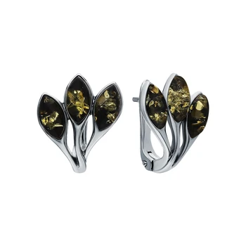 

Silver earrings with amber sunlight sample 925
