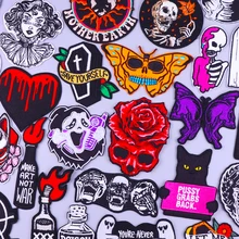 Skull Embroidered Patches For Clothing Thermoadhesive Patches Stripes DIY Ghost Iron On Patches On Clothes Punk Butterfly Badges