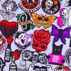 Skull Embroidered Patches For Clothing Thermoadhesive Patches Stripes DIY Ghost Iron On Patches On Clothes Punk Butterfly Badges