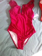 One-Piece Swimsuit Beachwear Women Monokini Ruffled SEASELFIE Yellow Sexy V-Neck Solid