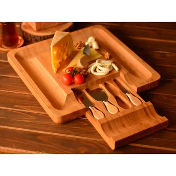 

Bamboo Cheese Board and Knife Set - Cheese Serving Tray with Cutlery - Cheese Trays - 6 Set - Free Shipping