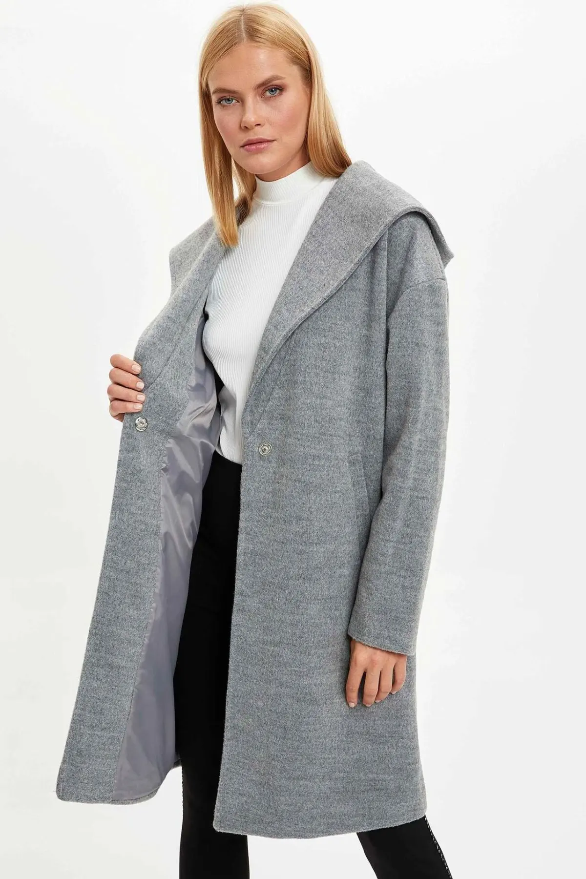DeFacto Woman Casual Hooded Light Jackets Ladies Solid Pockets Overcoats Women's Casual Jacket Ladies Comfort-M1116AZ19WN