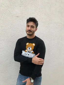

Embroidered Bear Logo Sweater On The Front Stylish Young Black Style Sweater