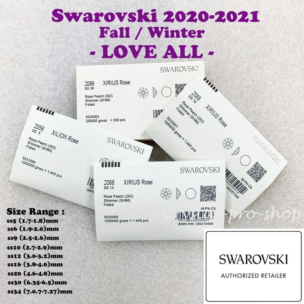 Эффект Шиммер розового персика(262 прокладка) кристалл Swarovski(ss5-ss30)(без горячей фиксации) Стразы с плоской задней поверхностью