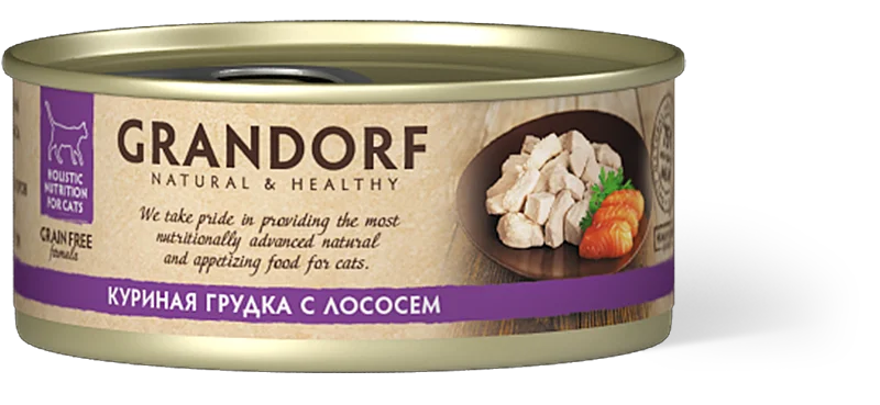 Куриная Грудка с лососем - GD 04 Корм для кошек Грандорф, Банка 70 гр, Grandorf - Цвет: Куриная Грудка с лососем - GD 04