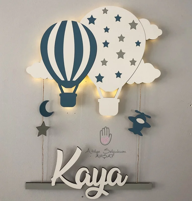 AJHERO Personalized Name Hot Air Balloon Coral and Turquoise Girls Bedroom Baby Nursery Room Door Wood Plaque Hanging Wall Art Decor Gift 