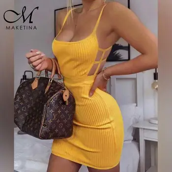 

Maketina New Summer Bandage Dress Women Vestido 2019 dress Bodycon Bandage Dress Spaghetti Strap Bandage Hollow Out Dress