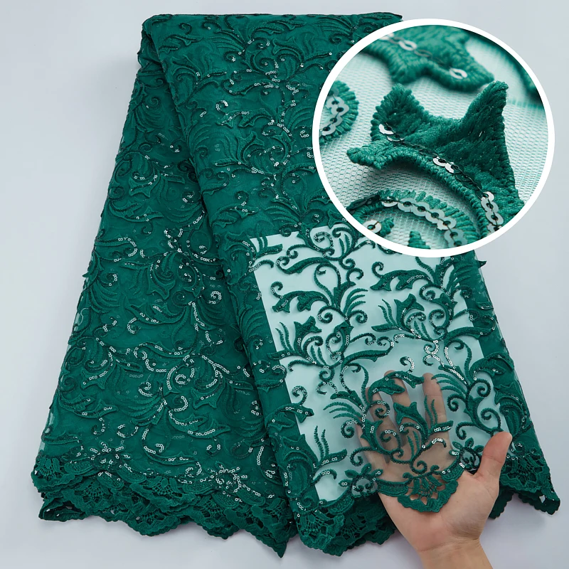 

African French Sequins Mesh Lace Fabric 5Yards 3D Flower Net Lace Fabric For Wedding Bride Bridesmaid Dress Lace Material 2848A