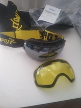 COPOZZ-Gafas de esquí con funda y lente amarilla, lentes de esquí esféricas antivaho, para esquiar, para hombre y mujer, gafas de nieve + lente + caja