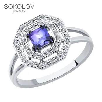 

Sokolov ring in white gold with diamonds and tanzanite, fashion jewelry, 585, women's male