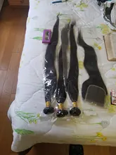 Pelo humano brasileño que rebota, mechones de pelo liso con cierre, Color Natural, pelo Remy, 3 mechones con cierre de encaje