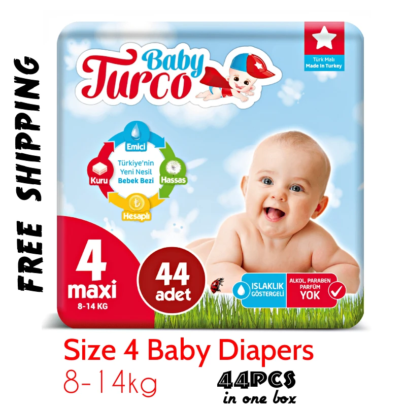 

A-Grade Size 4 Baby Diaper 8-14kg excellent precision Children Underwear 44pcs in one box Turkish Made Baby Diaper Dropshipping